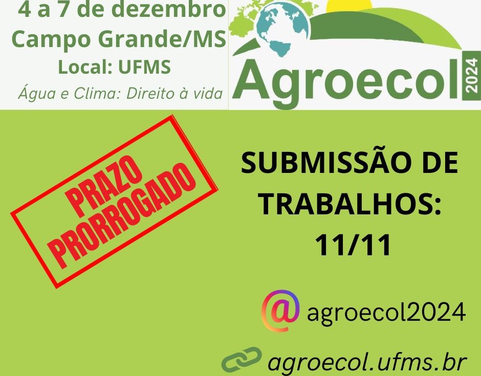 Agroecol 2024 prorrogado prazo para envio de trabalhos