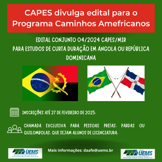 UEMS divulga a abertura de inscrições para o “Caminhos Amefricanos: Programa de Intercâmbios Sul-Sul”